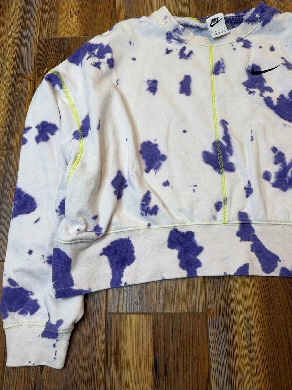 Nike Purple White Tie Dye Cropped Oversized Sweatshirt Neon Stitching